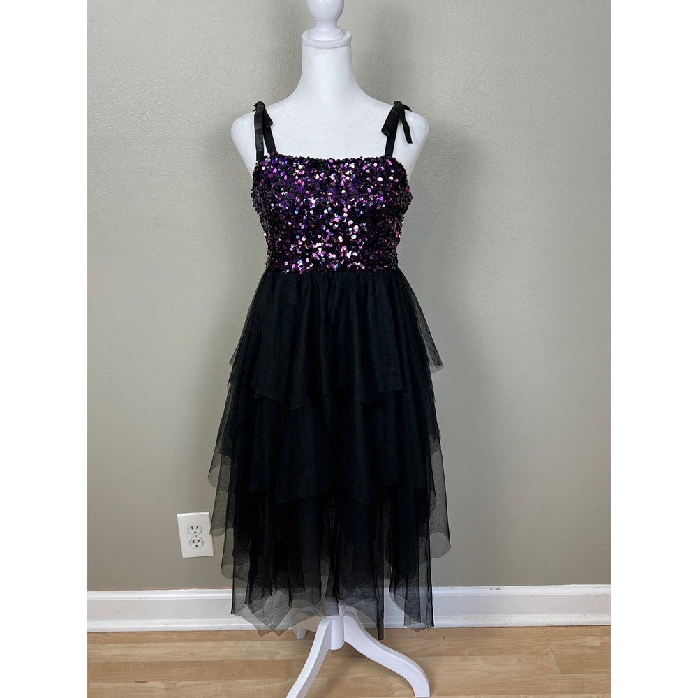 Nickie Lew Womens 12 Purple Sequin Tulle Tiered Party Dress Homecoming Formal